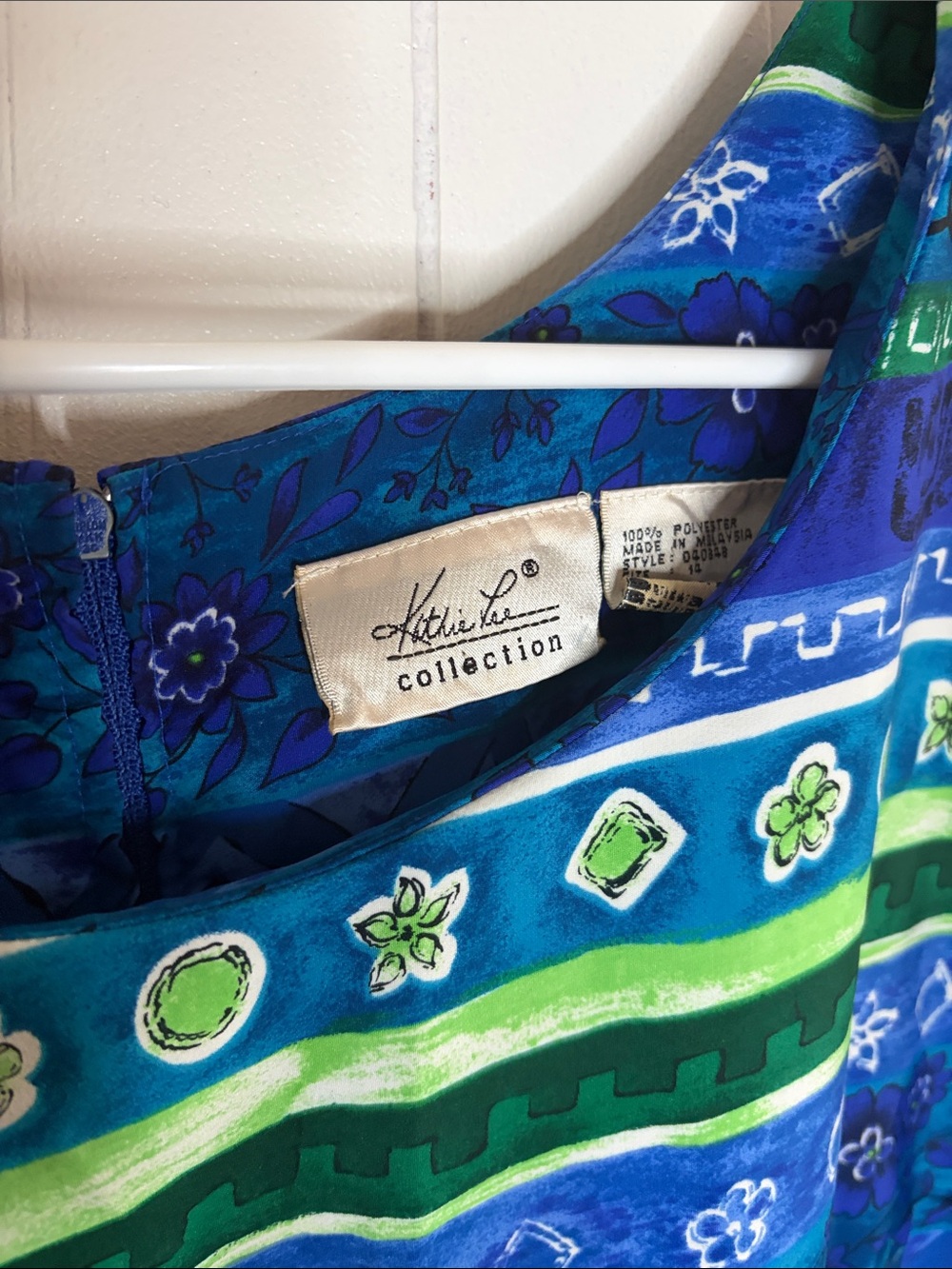 Kathie Lee Collection Blue & Green Floral Stripe Midi Dress